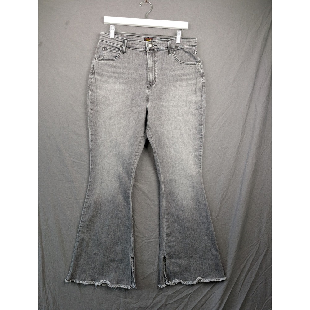 Lee Womens High Rise Flare Leg Raw Hem Jeans Gray 14S